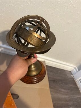 Brass Armillary Sphere Globe Decor - Brass and Wood